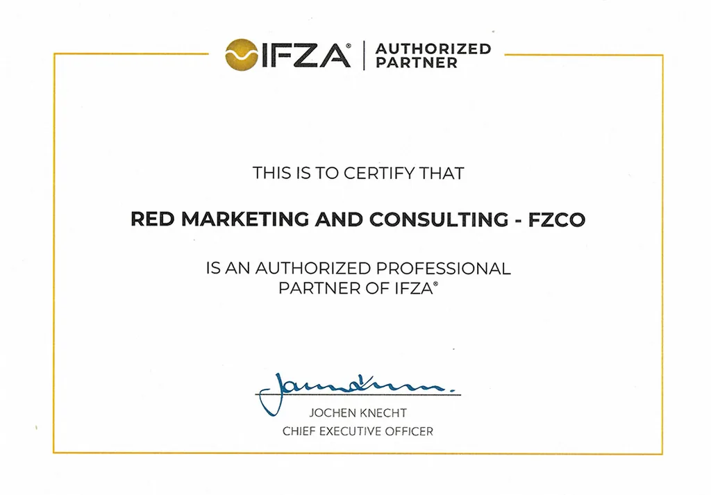 IFZA Authorized Partner sertifikası — Red Marketing and Consulting FZCO